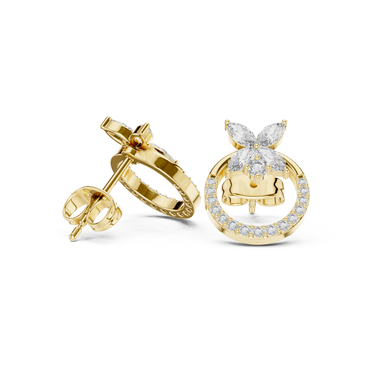 Zelvara Floral Circle Diamond Studs