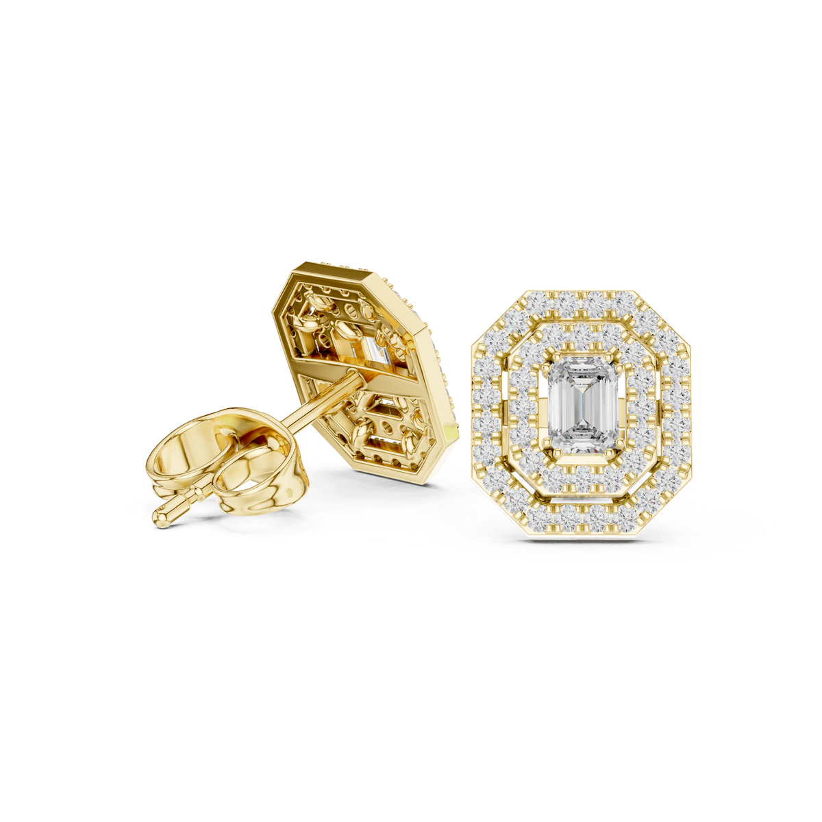 Velmira Emerald-Cut Double Halo Studs