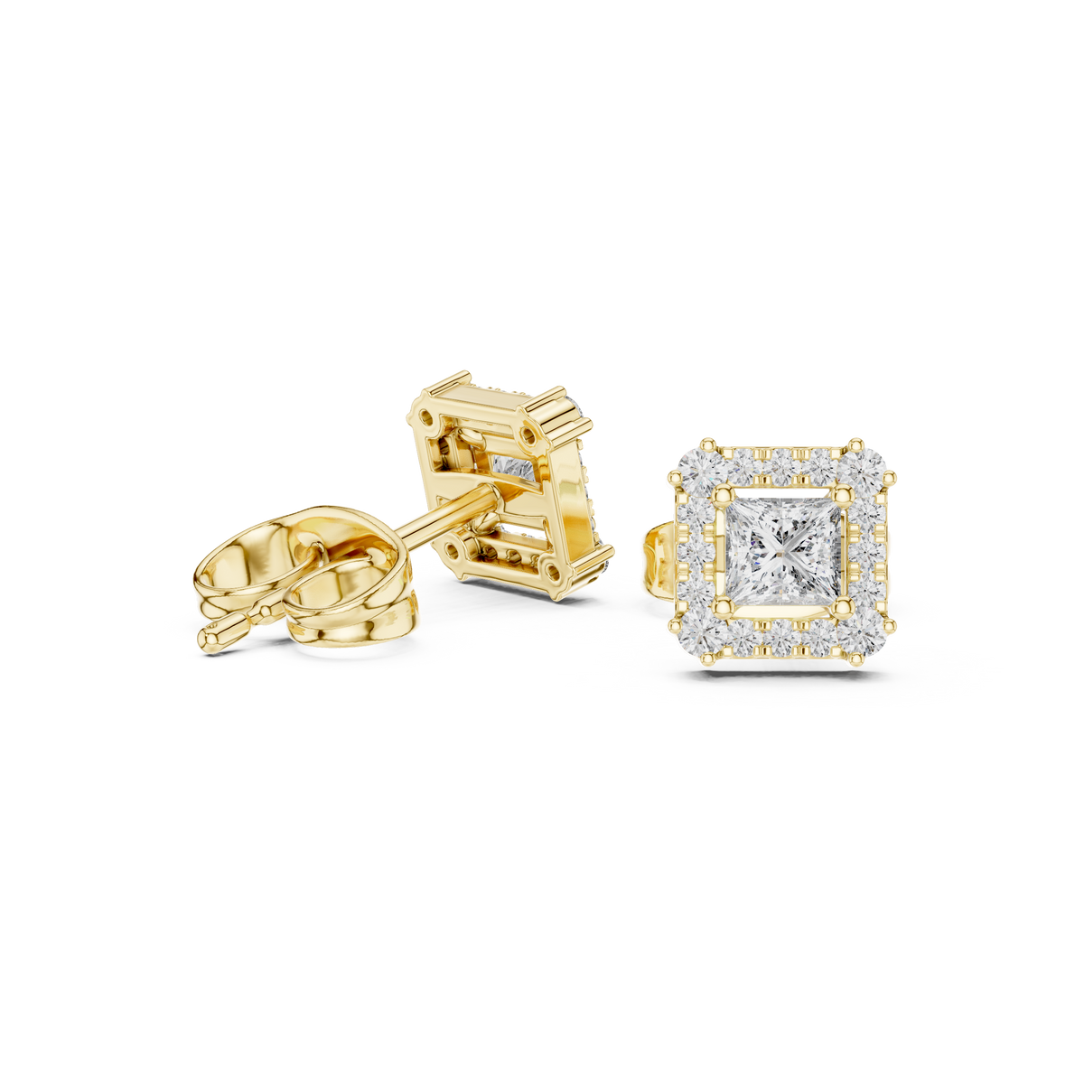 Seravelle Princess-Cut Halo Studs
