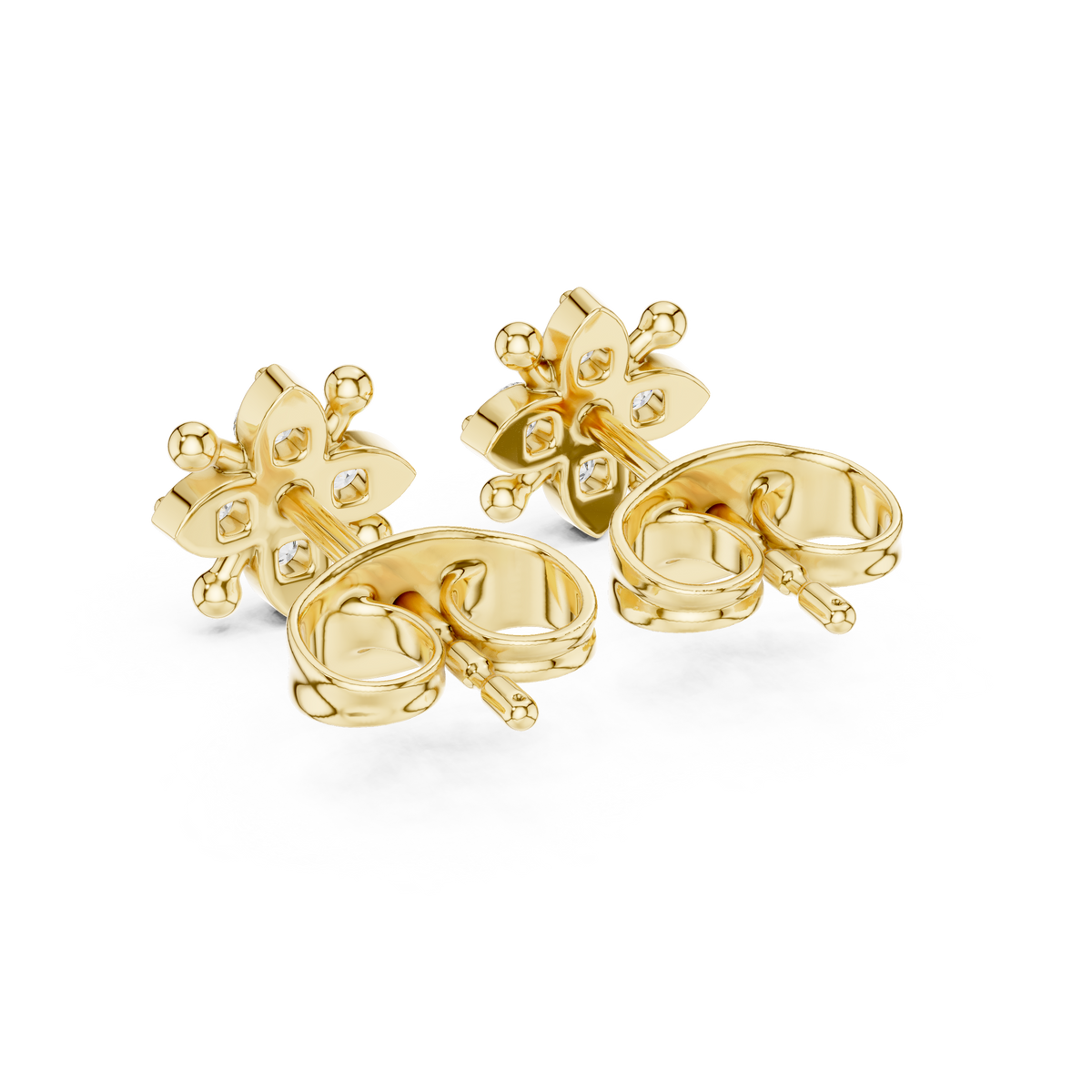 Lustrous Five Petal Diamond Studs