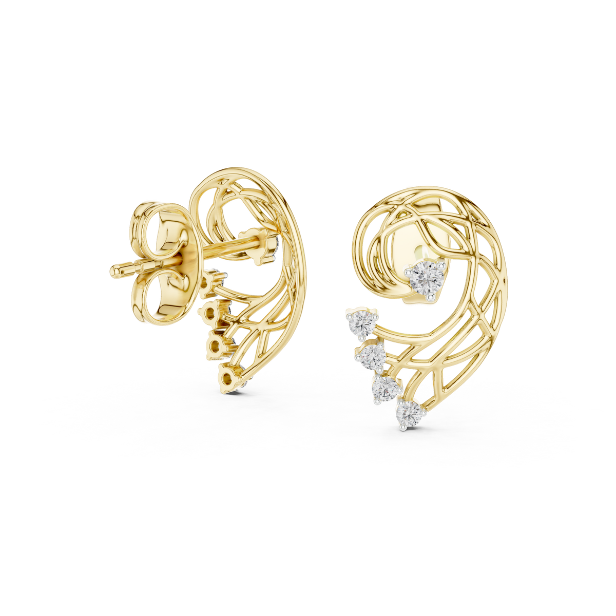 Elegant Abstract Lattice Diamond Studs