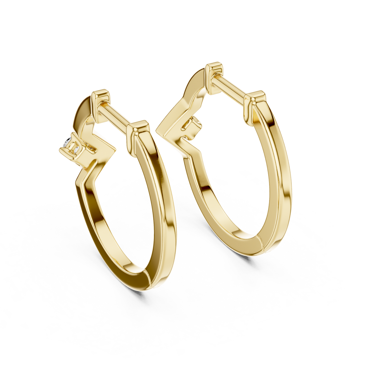 Elegant Geometric Solitaire Diamond Hoops