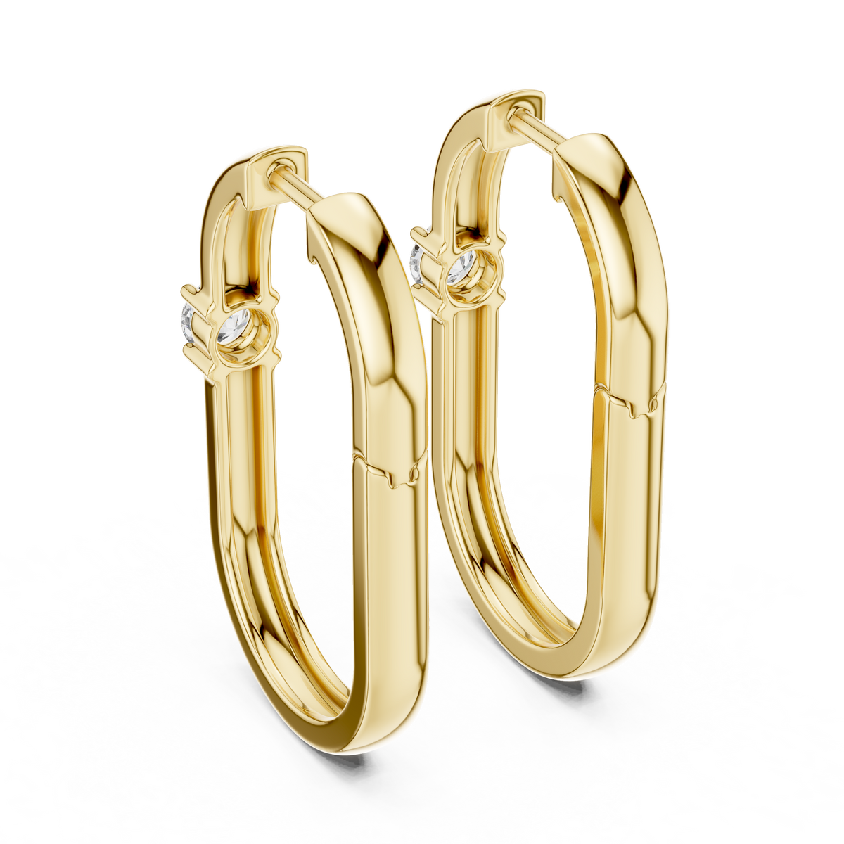 Elegant Solitaire Diamond Rectangular Hoops