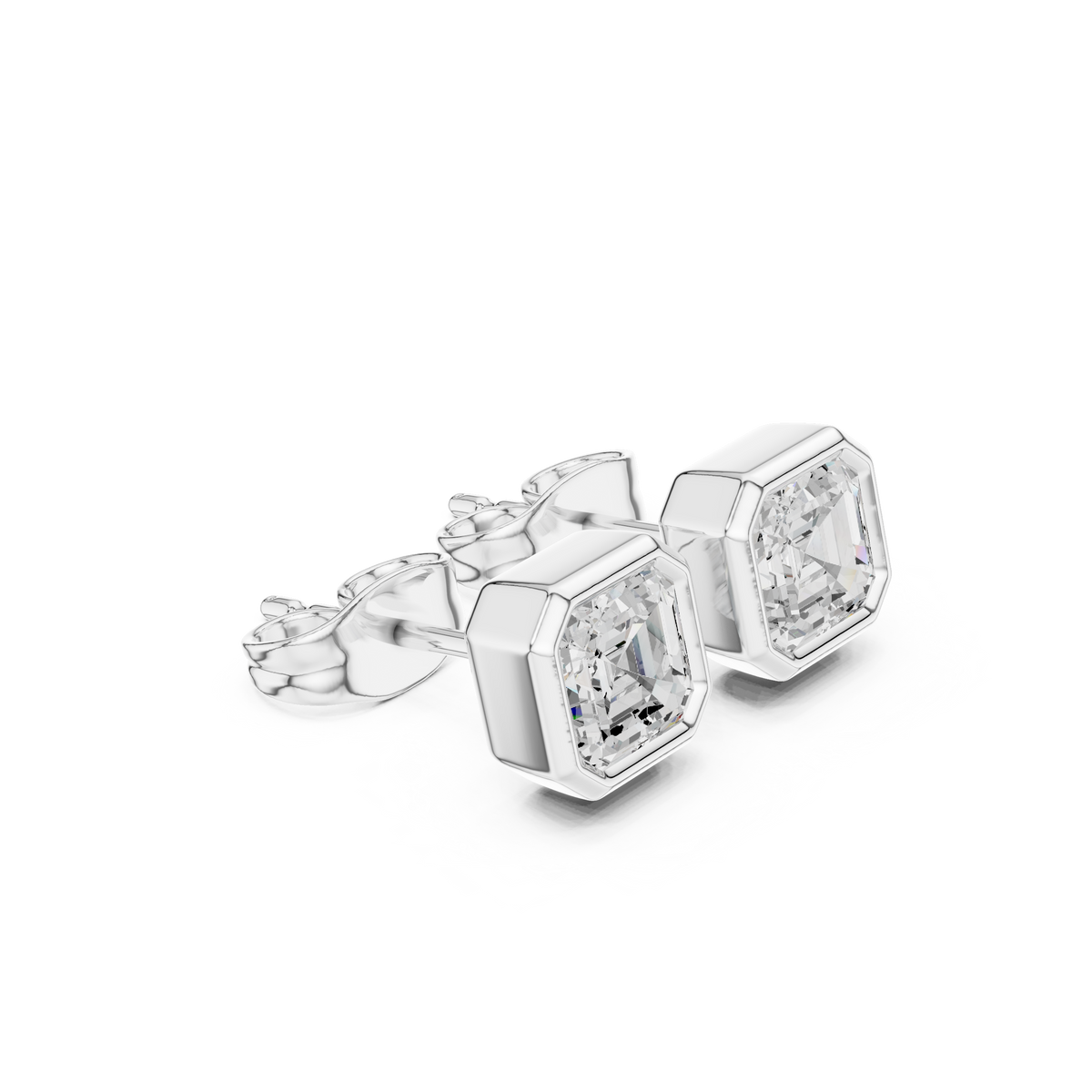 Imperial Aura Asscher Cut Moissanite Stud Earrings in 925 Sterling Silver
