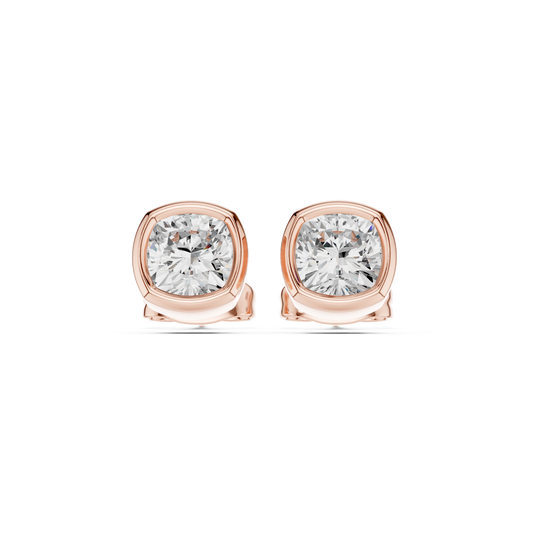 Virelle Round Diamond Cushion Bezel Studs