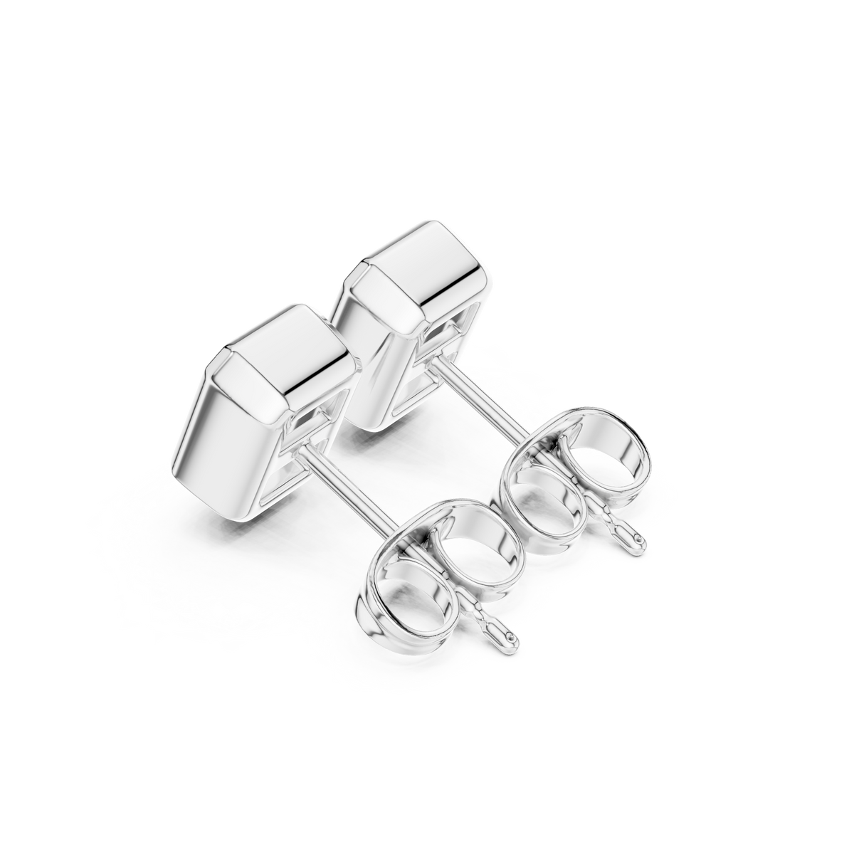 Regal Prism Emerald Cut Moissanite Stud Earrings in 925 Sterling Silver