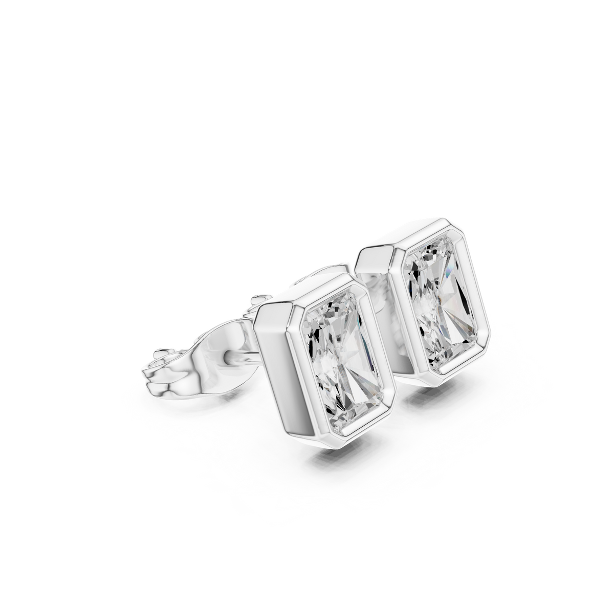 Regal Prism Emerald Cut Moissanite Stud Earrings in 925 Sterling Silver