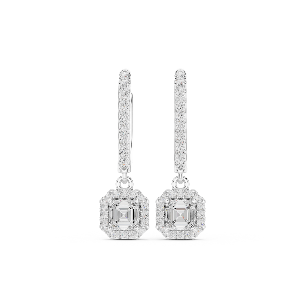 Elvienne Asscher Cut Halo Drop Earring