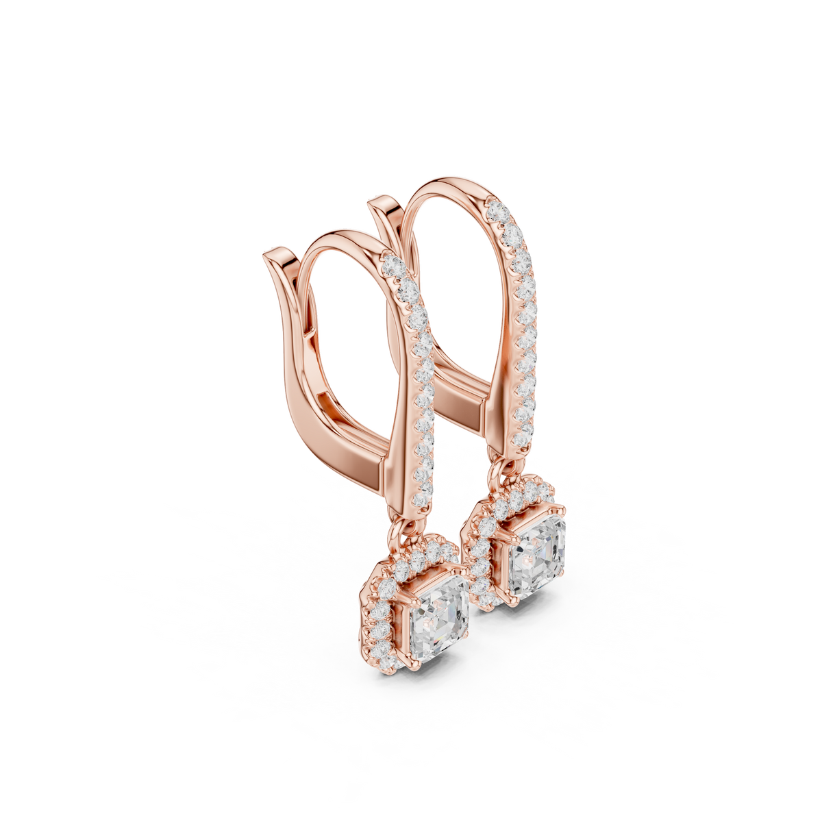 Elvienne Asscher Cut Halo Drop Earring