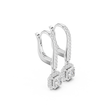 Elvienne Asscher Cut Halo Drop Earring