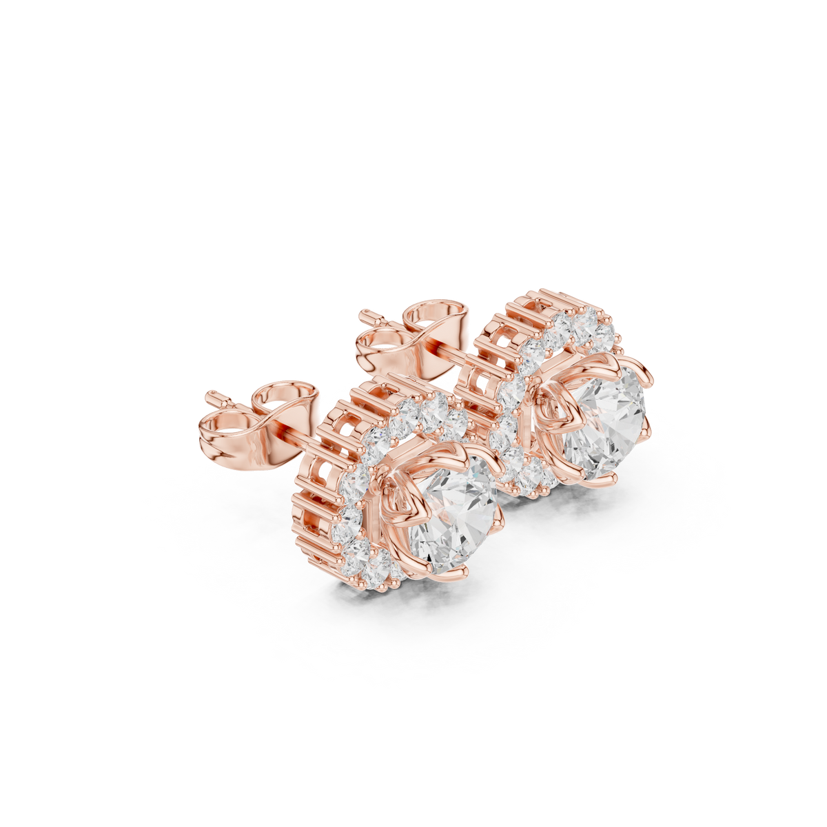 Calisse Round Diamond Petal Halo Studs