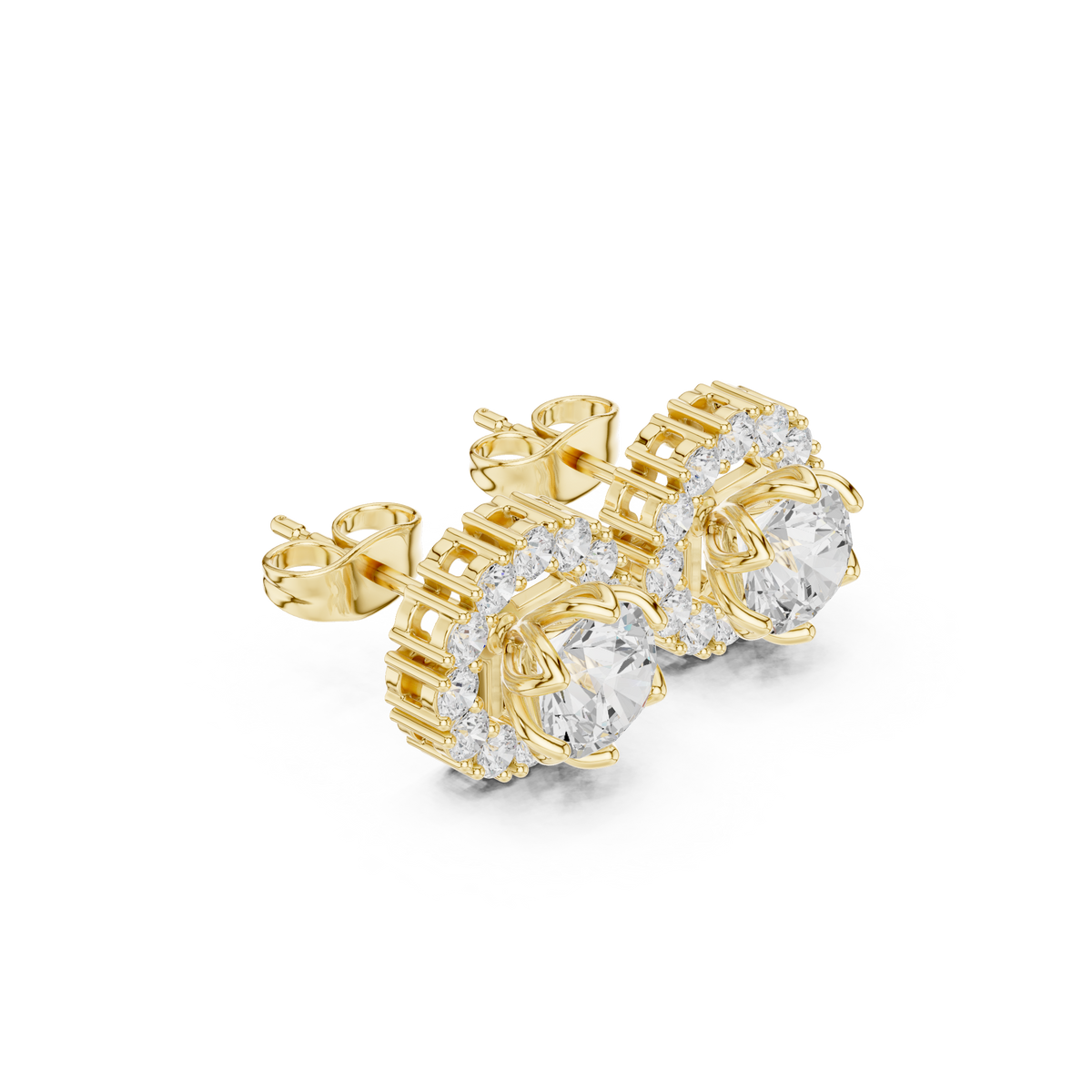 Calisse Round Diamond Petal Halo Studs