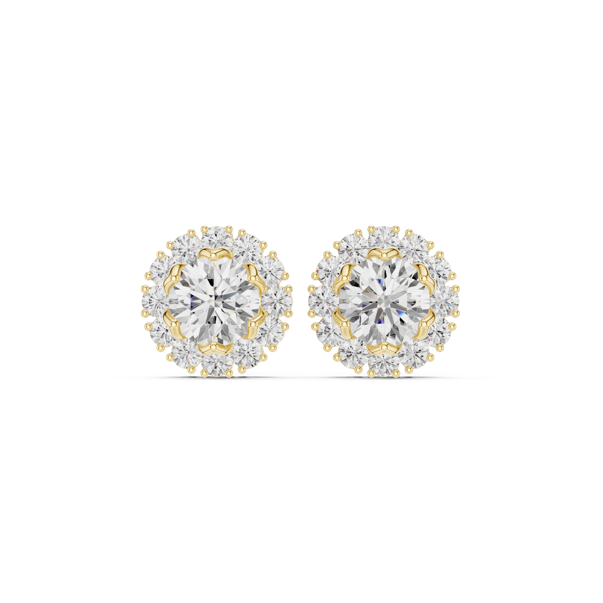 Calisse Round Diamond Petal Halo Studs