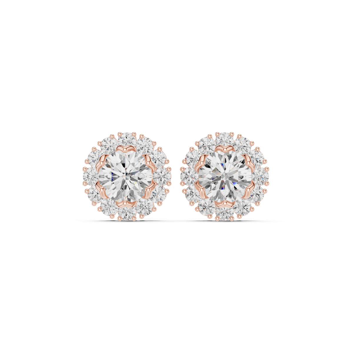Calisse Round Diamond Petal Halo Studs
