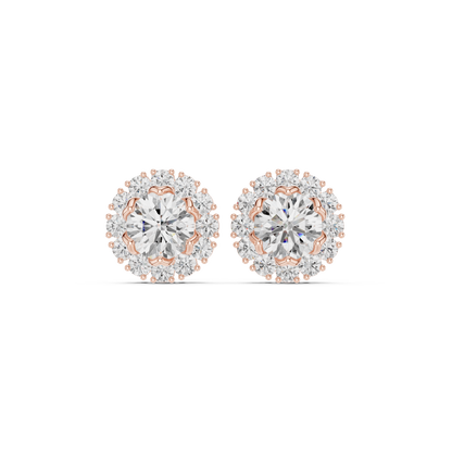 Calisse Round Diamond Petal Halo Studs