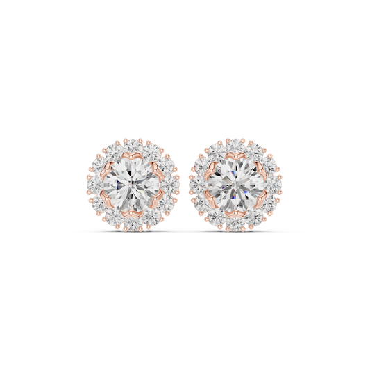 Calisse Round Diamond Petal Halo Studs