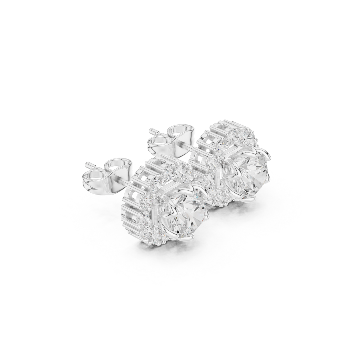 Calisse Round Diamond Petal Halo Studs