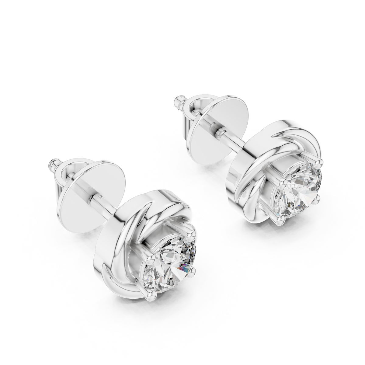 Infinity Embrace Round Brilliant Moissanite Stud Earrings in 925 Sterling Silver