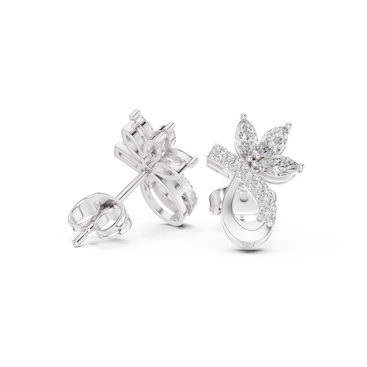 Elvaria Floral Teardrop Diamond Stud