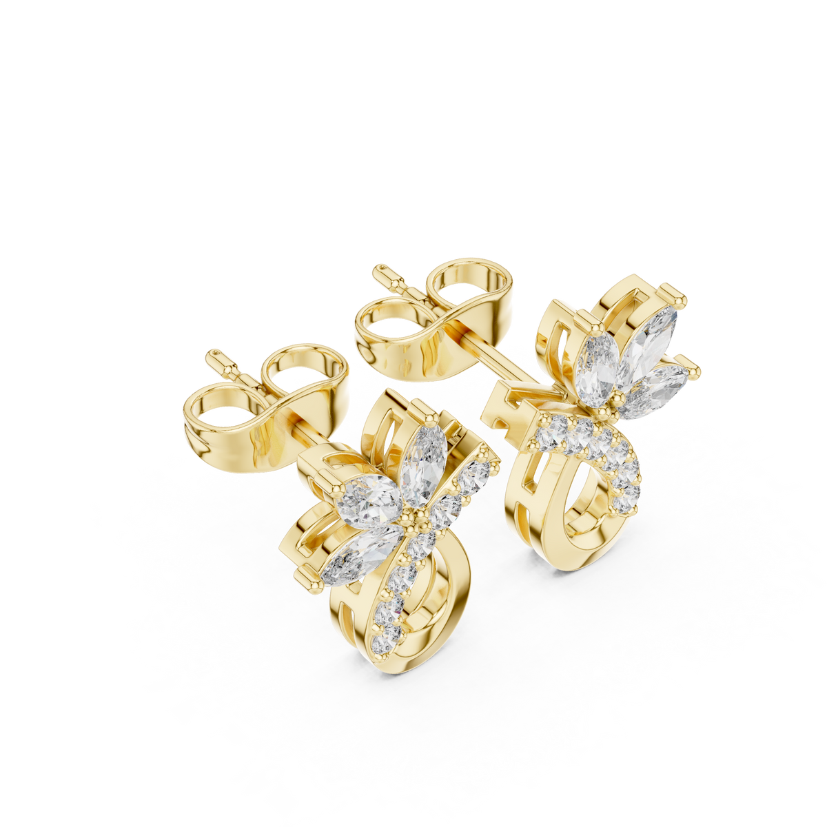 Elvaria Floral Teardrop Diamond Stud