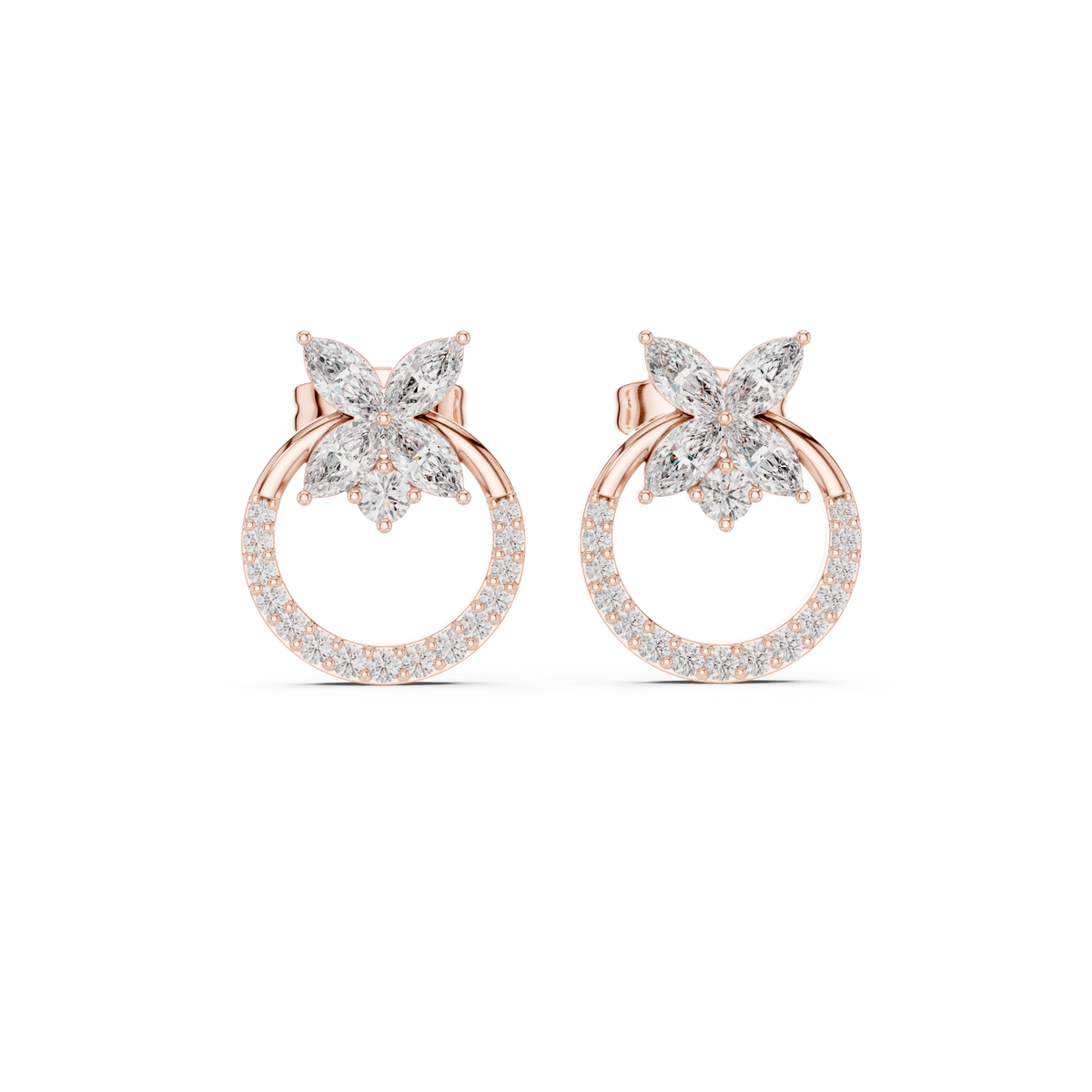 Zelvara Floral Circle Diamond Studs