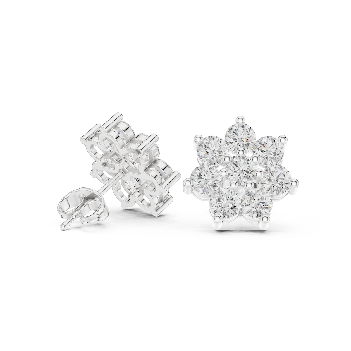 Elvessa Floral Diamond Cluster Studs
