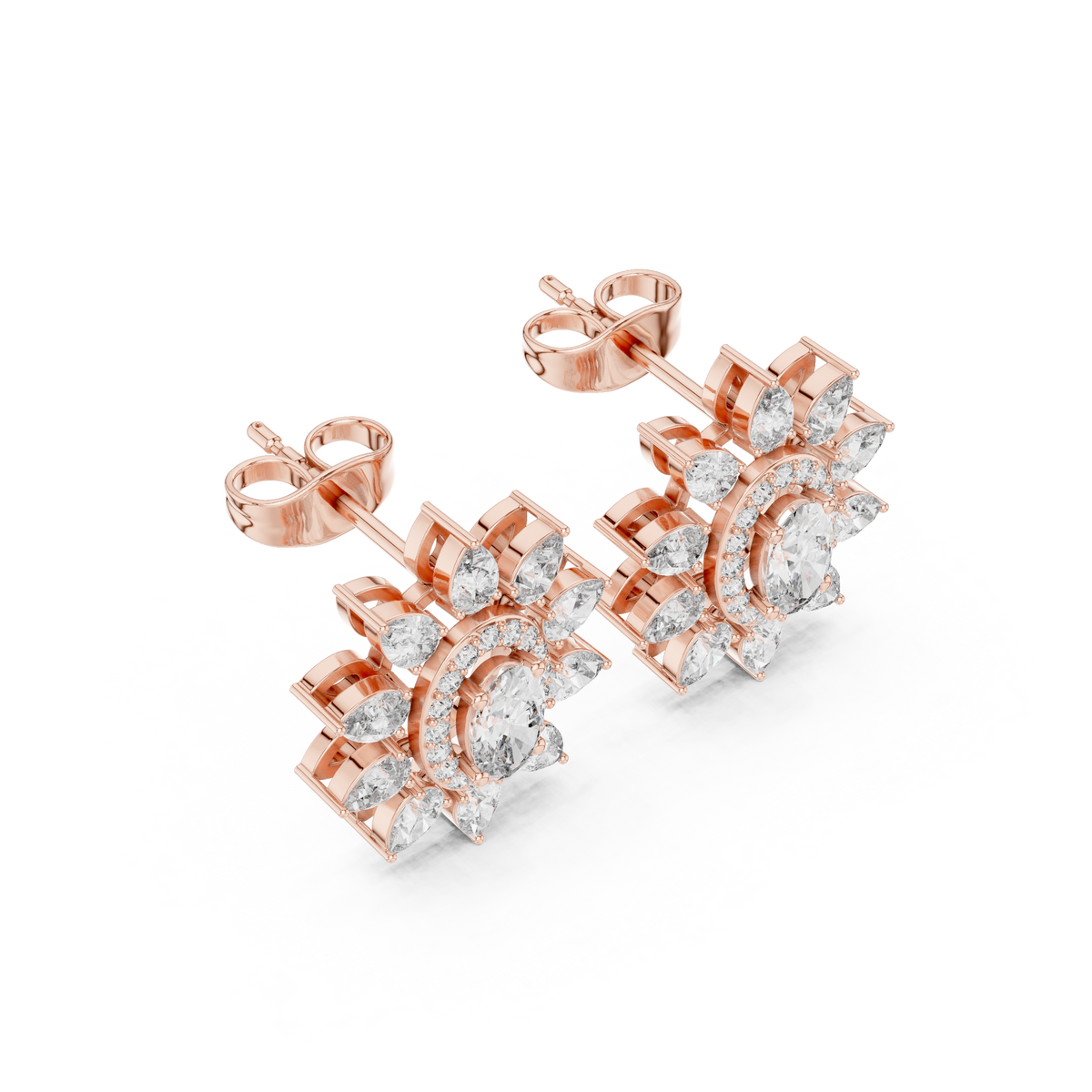 Mira Floral Oval Diamond Studs