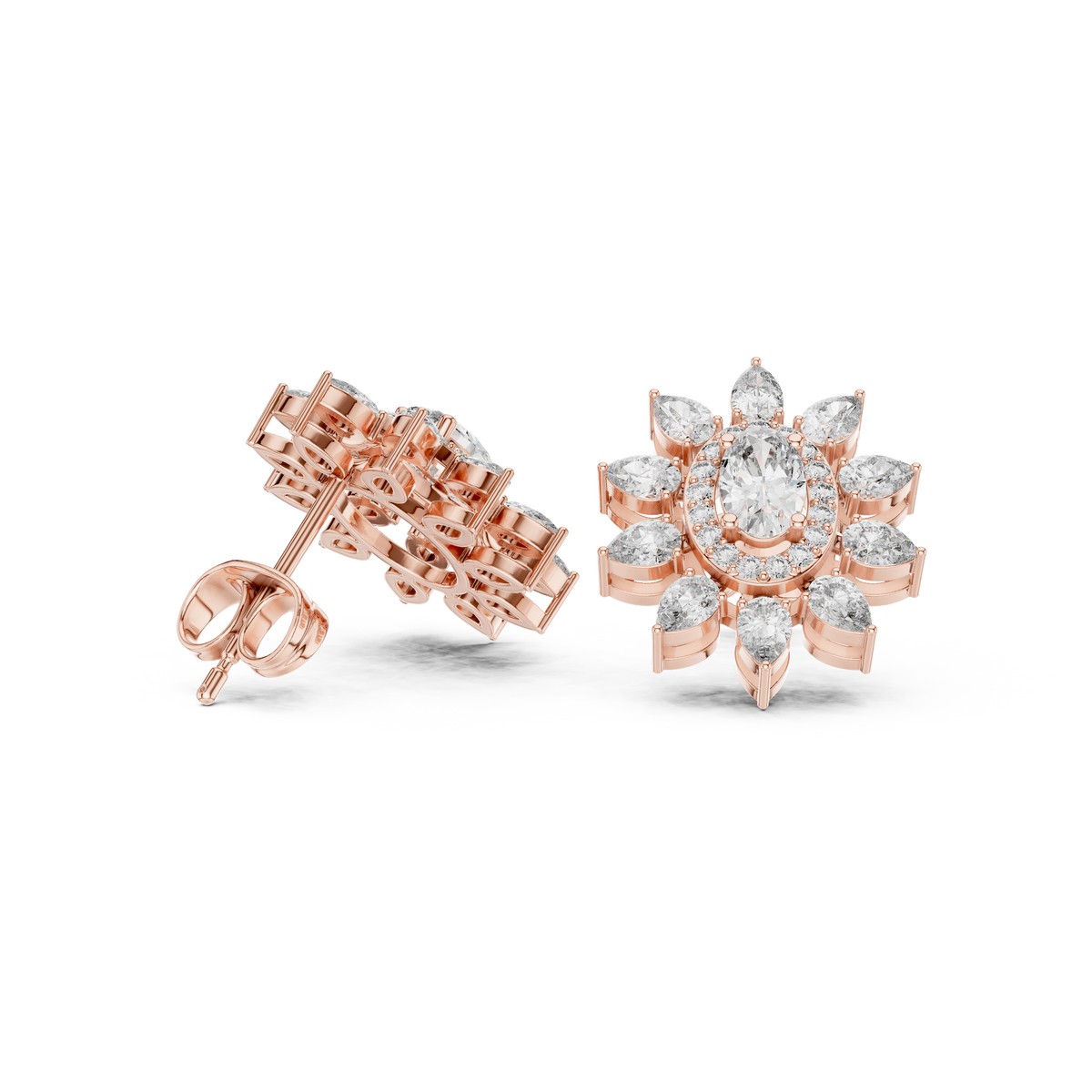 Mira Floral Oval Diamond Studs