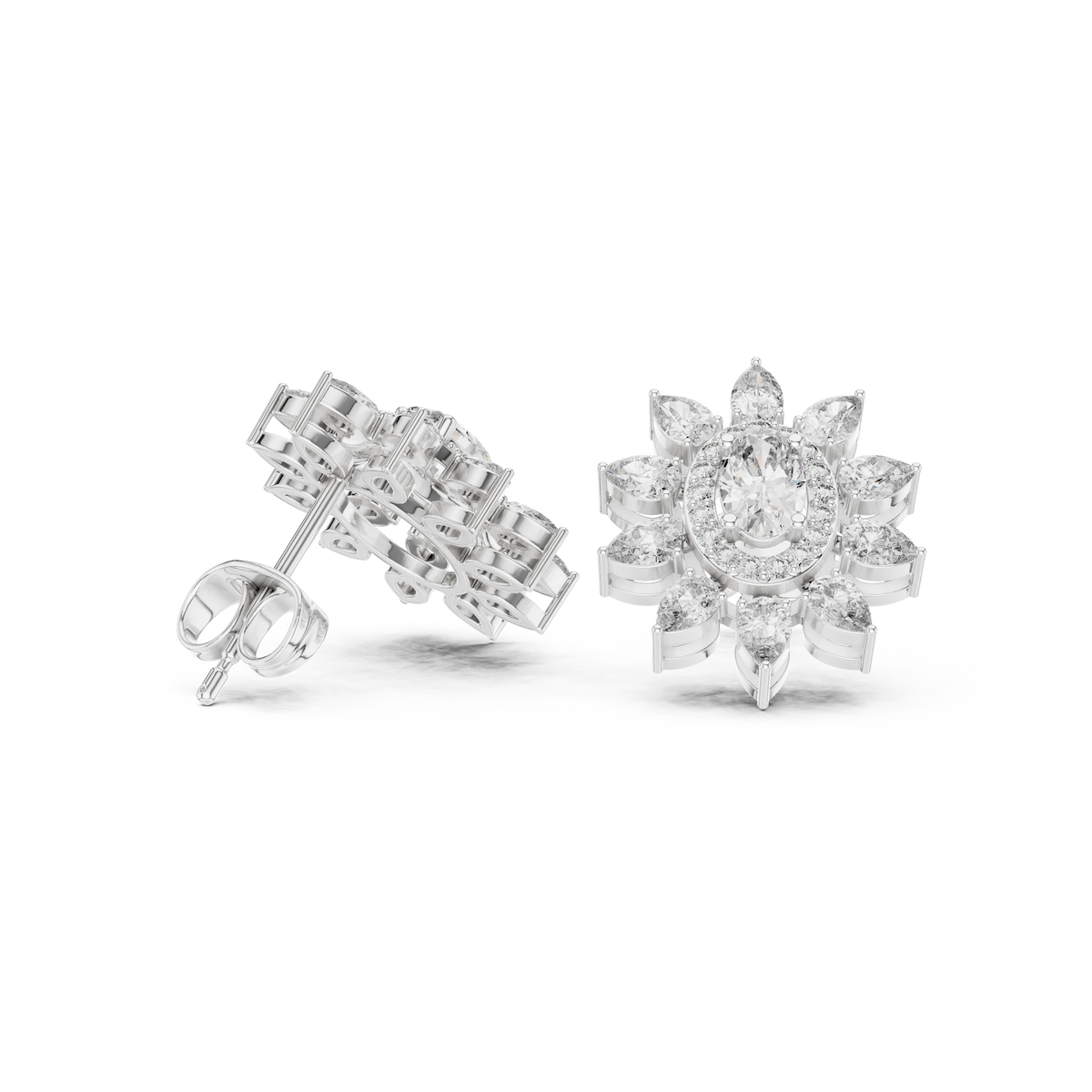 Mira Floral Oval Diamond Studs