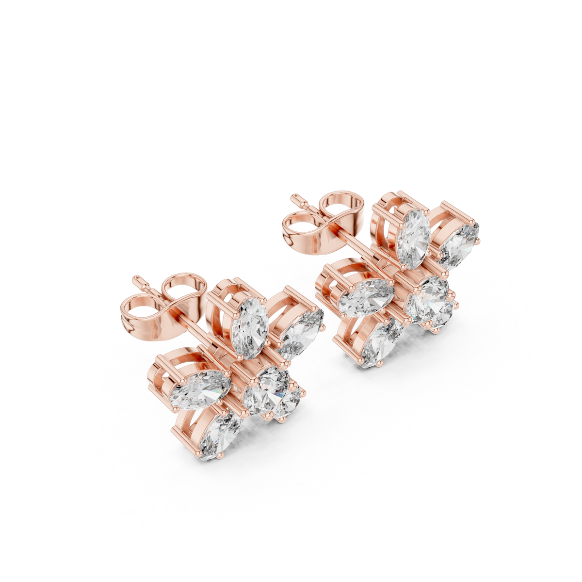 Elvienne Marquise Floral Diamond Studs