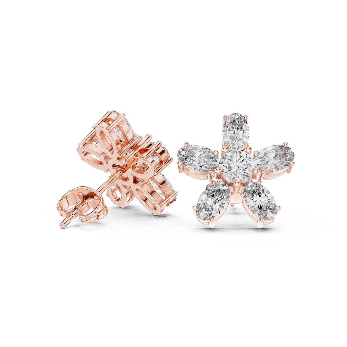 Elvienne Marquise Floral Diamond Studs
