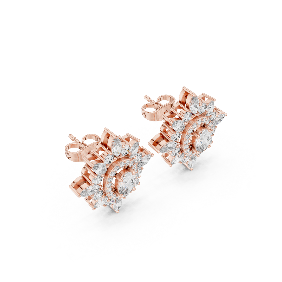 Veylora Oval Floral Diamond Studs