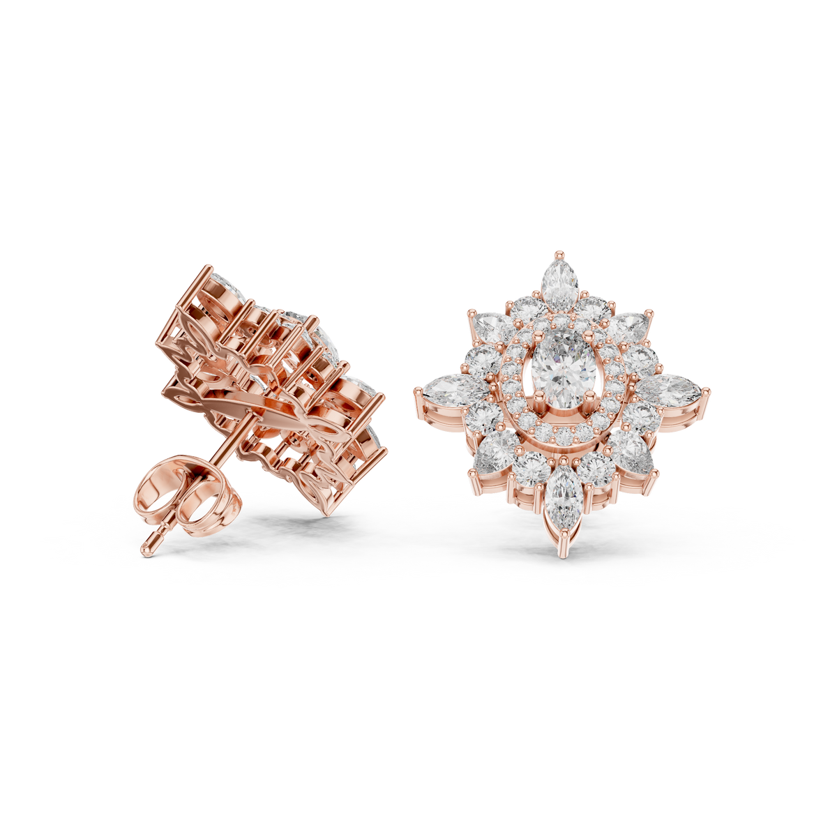 Veylora Oval Floral Diamond Studs
