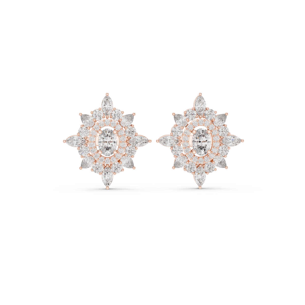 Veylora Oval Floral Diamond Studs