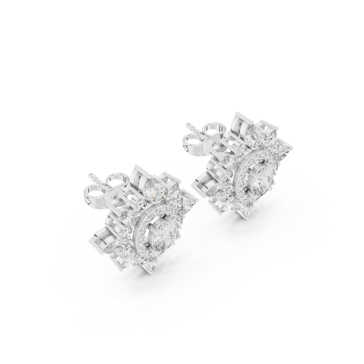 Veylora Oval Floral Diamond Studs