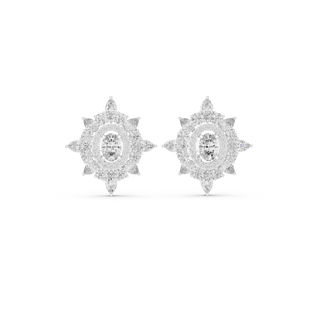 Veylora Oval Floral Diamond Studs