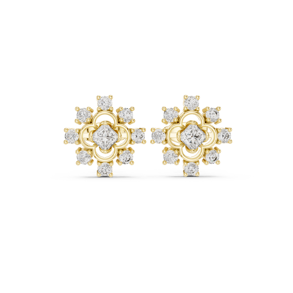 Zaviera Clover Diamond Bloom Studs