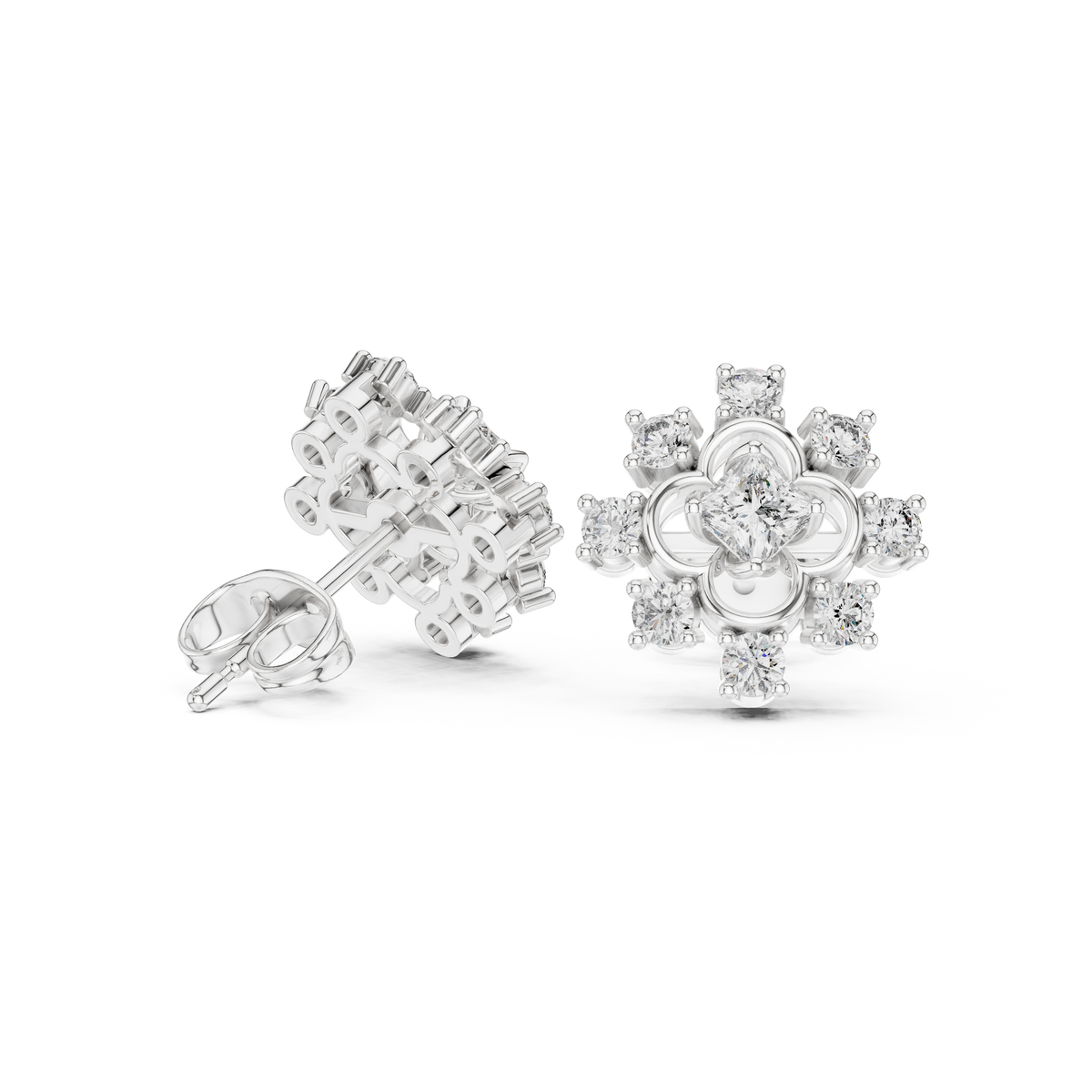 Zaviera Clover Diamond Bloom Studs