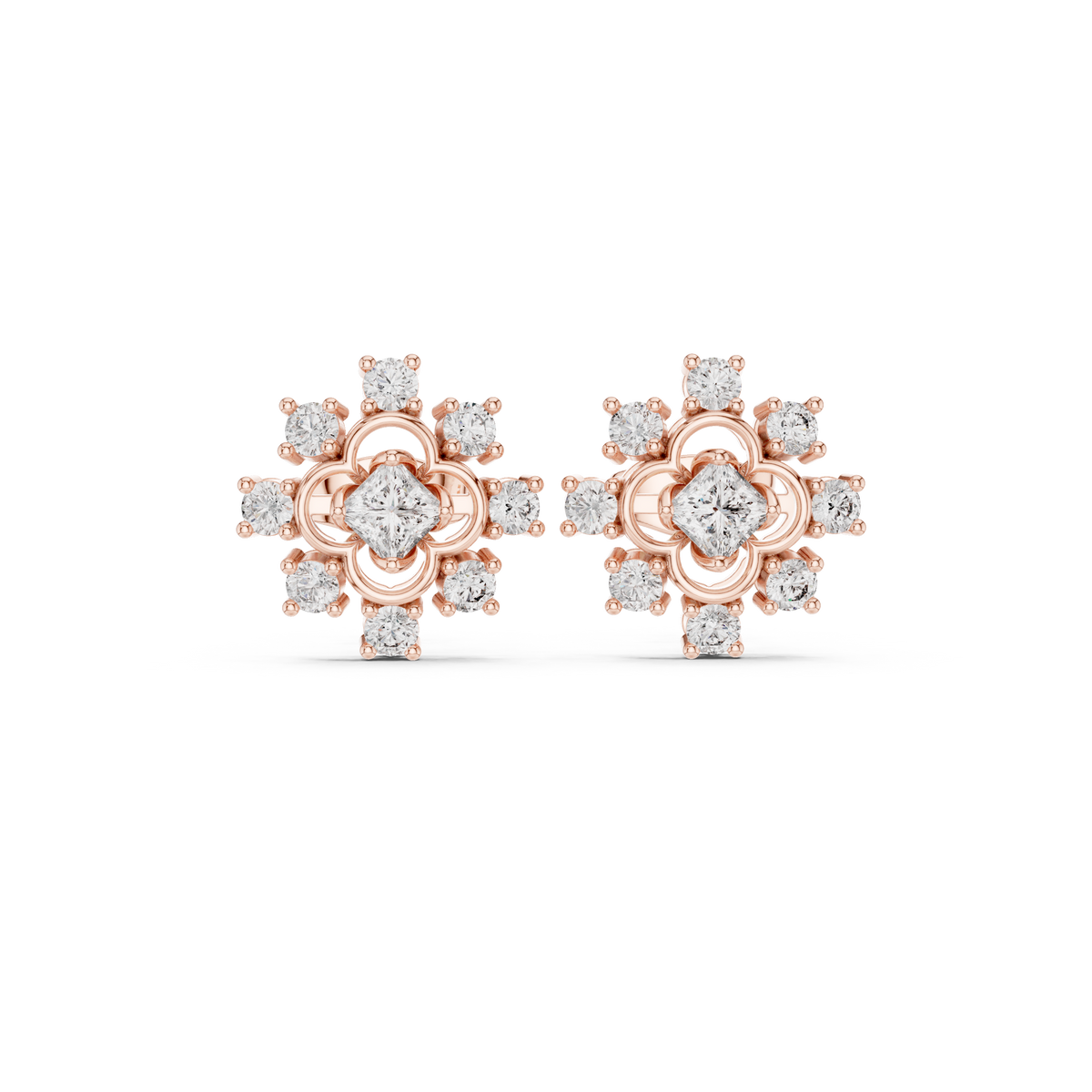 Zaviera Clover Diamond Bloom Studs