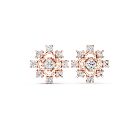 Zaviera Clover Diamond Bloom Studs