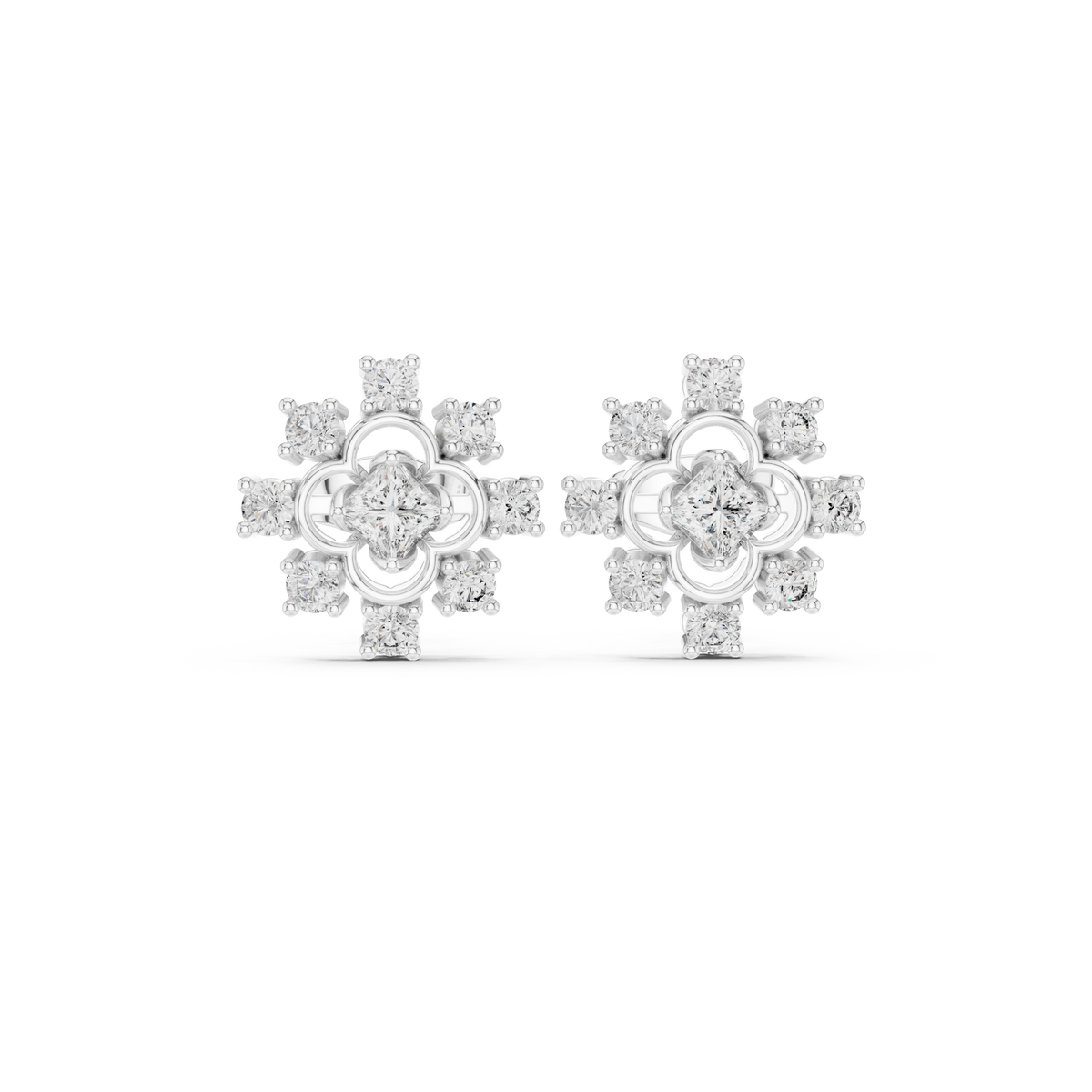 Zaviera Clover Diamond Bloom Studs