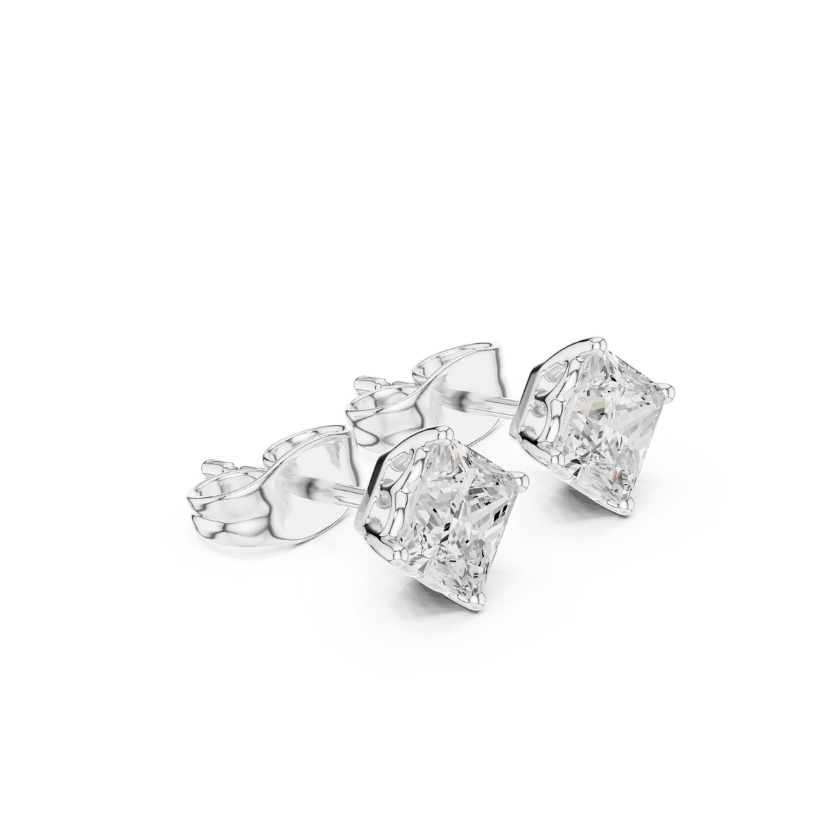 Diamond Radiance Princess Cut Moissanite Stud Earrings in 925 Sterling Silver