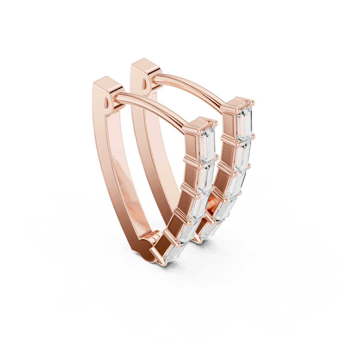 Baguette Cut Linear Cascade Hoops