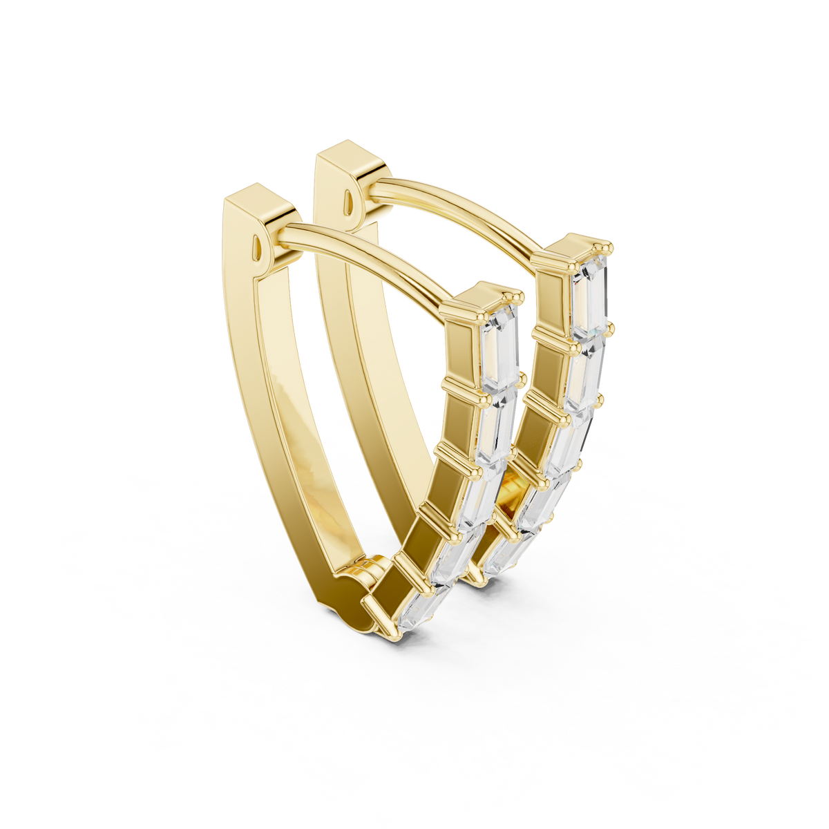 Baguette Cut Linear Cascade Hoops