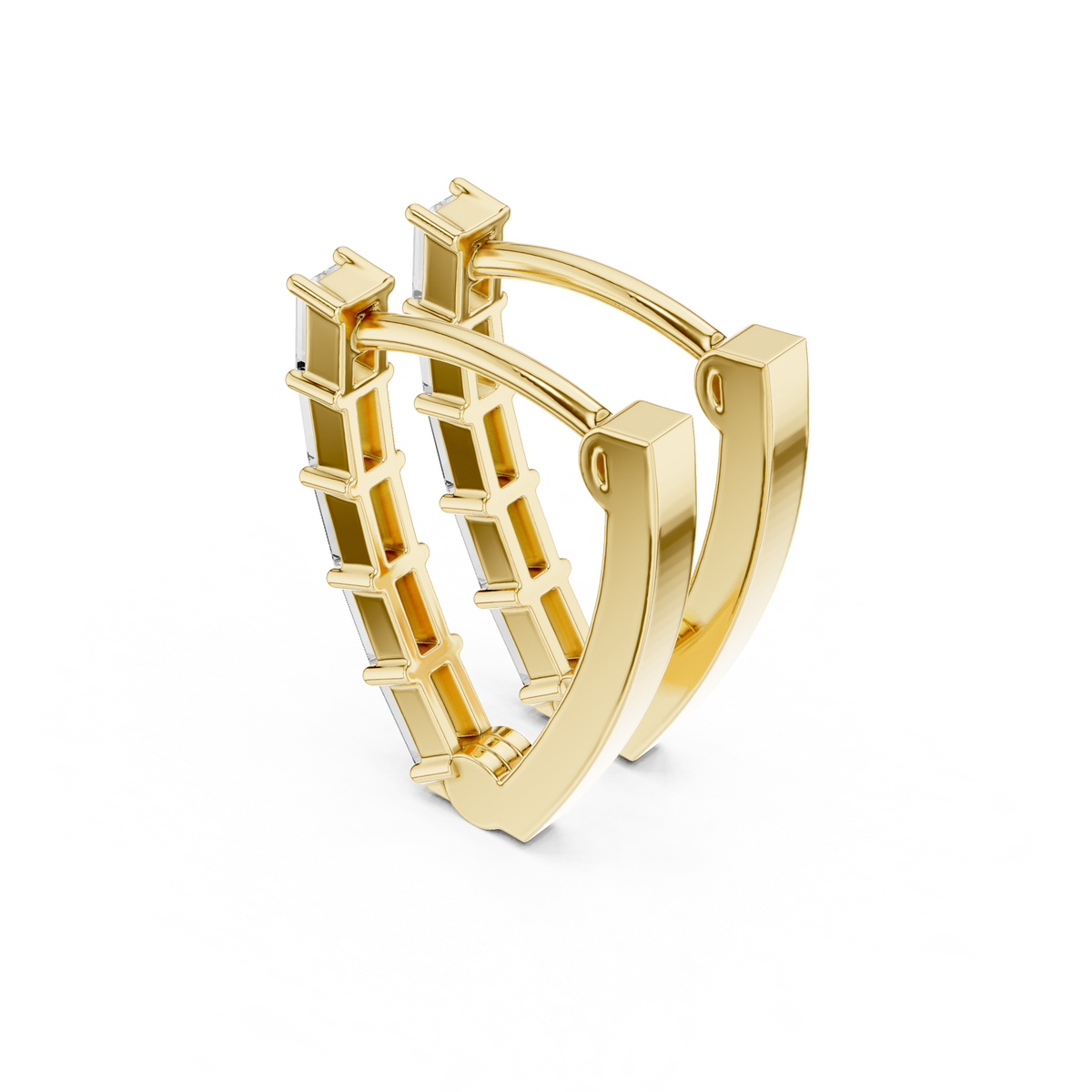 Baguette Cut Linear Cascade Hoops