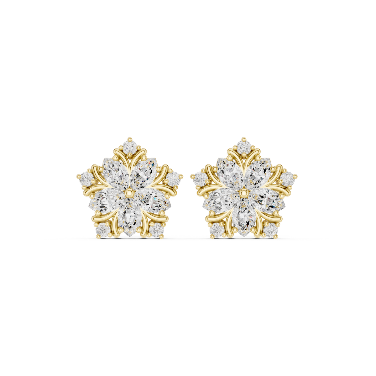 Varelia Five-Petal Floral Diamond Studs