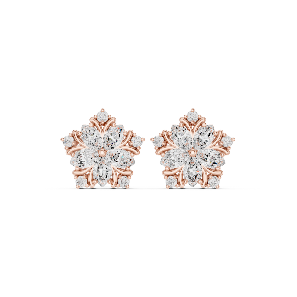 Varelia Five-Petal Floral Diamond Studs