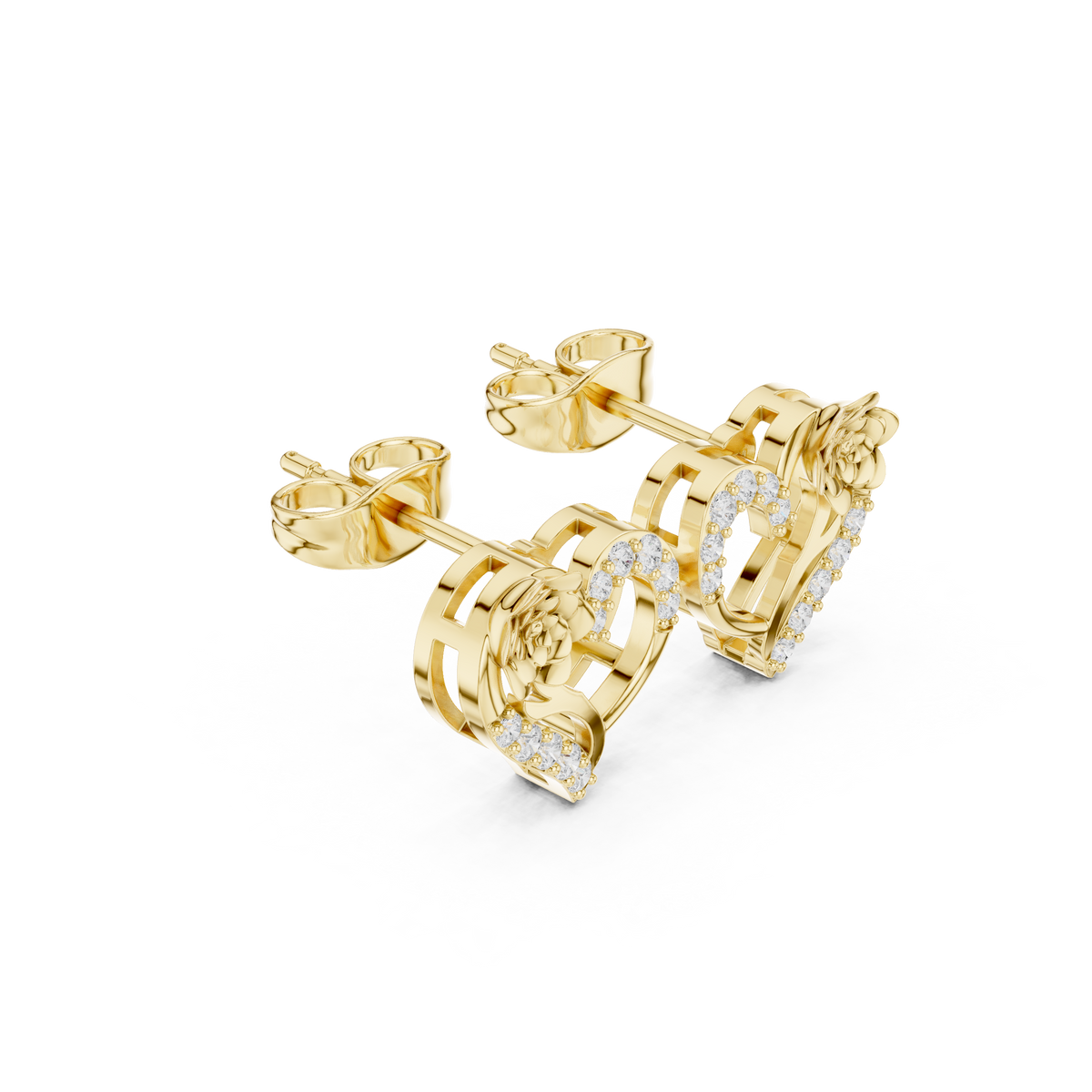 Seravyn Floral Heart Pavé Studs
