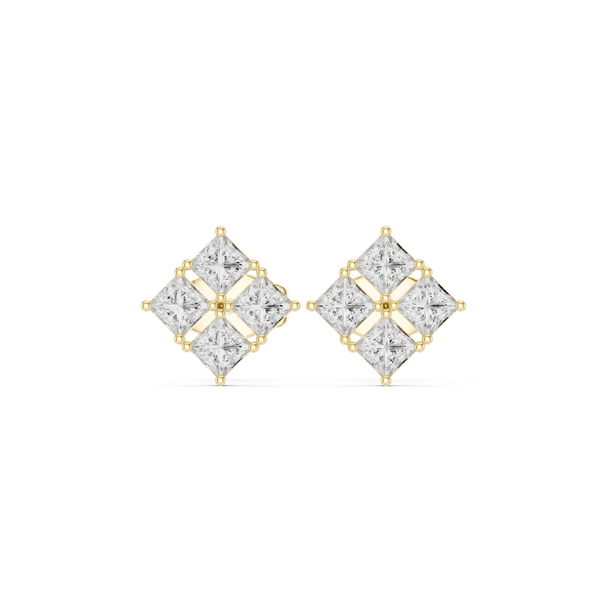 Solenne Quad Princess Cluster Studs