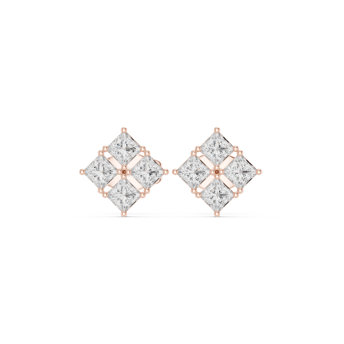 Solenne Quad Princess Cluster Studs